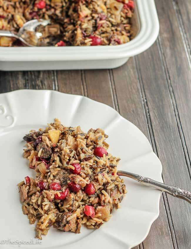 Cranberry Stuffing with Apples, Mushrooms and Wild Rice - The Spiced Life